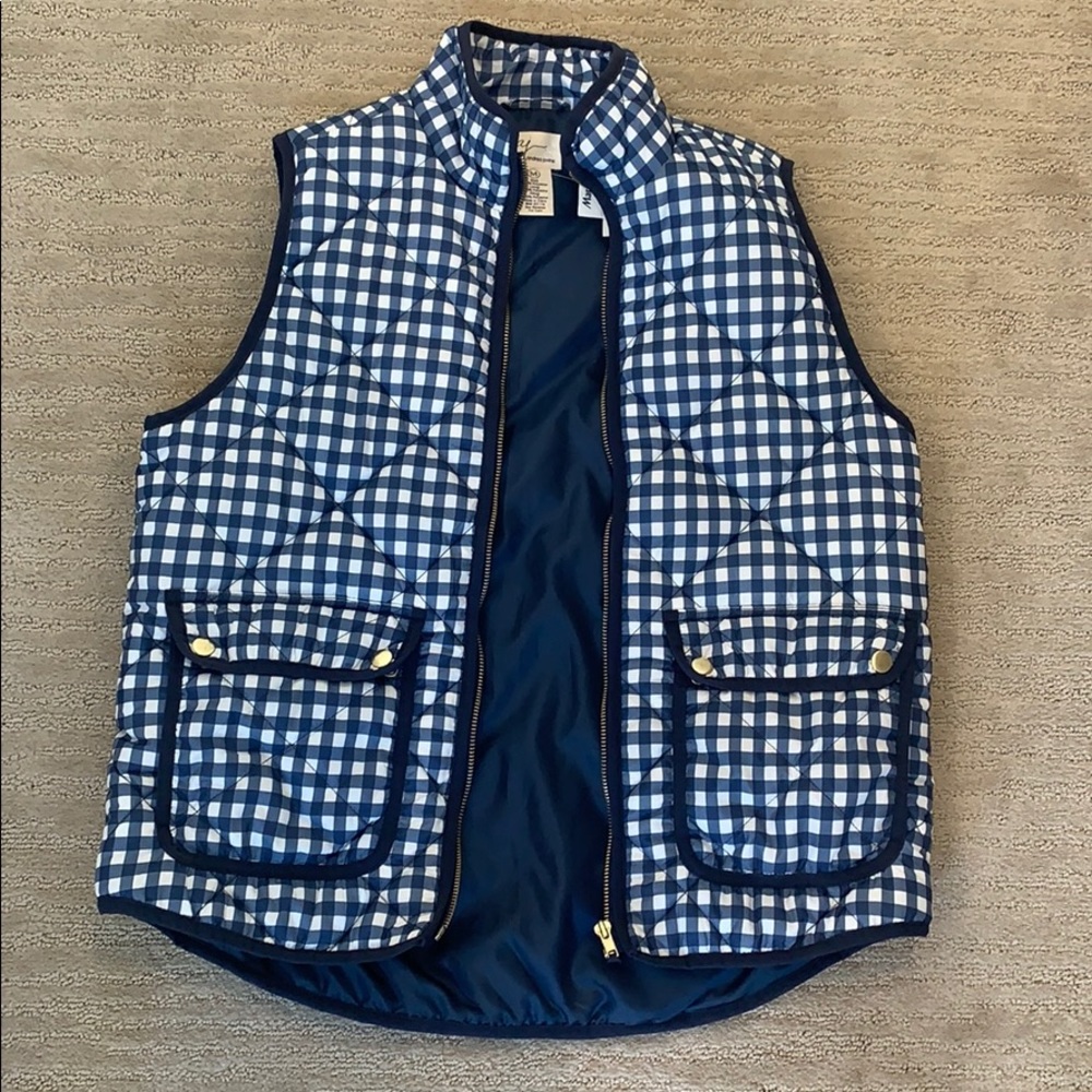 Blue and white puffer vest